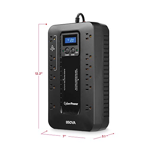 CyberPower EC850LCD Ecologic Battery Backup & Surge Protector UPS System, 850VA/510W, 12 Outlets