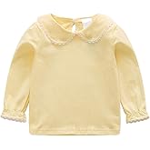 RUKOSU Baby Girl Long Sleeve Blouses Solid Color Doll Collar T-Shirt Toddler Kids Cotton Top Bottom Yellow 2-3T