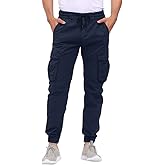 LEPOAR Men's Hiking Cargo Pants Joggers Slim Fit Stretch Lightweight Casual Work Pants with Pockets Drawstring Waist