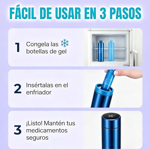 VOURTM Enfriador De Insulina Portátil Con Pantalla Táctil Digital - Hielera Insulina De 60 Horas Con 2 Botellas De Gel Y Bolsa De Almacenamiento Para Viaje Diario, Desplazamientos Y Vacaciones
