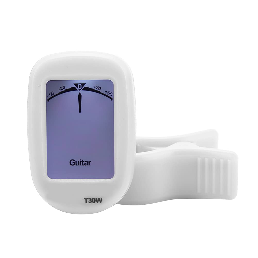 Guitar Tuner, Clip-on LCD Tuner for Chromatic Guitar Bass Violin Ukulele(White)