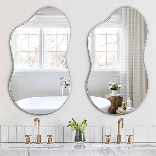 Fahomiss Irregular Wall Mirror - Decorative Asymmetrical Mirror with Aviation Aluminum Alloy Frame for Bathroom, Bedroom, Living Room, Cloakroom, Entryway