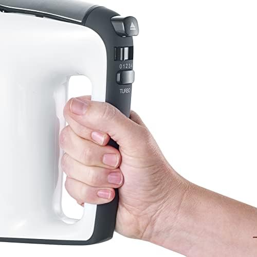 Batteur électrique 400 W, Fouet électrique avec 5 vitesses, fonction turbo et poignée Soft-Touch, Batteur mixeur livré avec 2 fouets et 2 crochets de pétrissage en inox, HM 3830