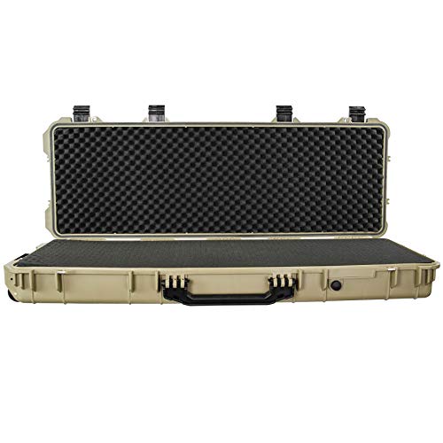Eylar 44 Inch Protective Roller Tactical Rifle Hard Case with Foam, Mil-Spec Waterproof & Crushproof, Two Rifles Or Multiple Guns, Pressure Valve with TSA Approved Lockable Fittings Tan