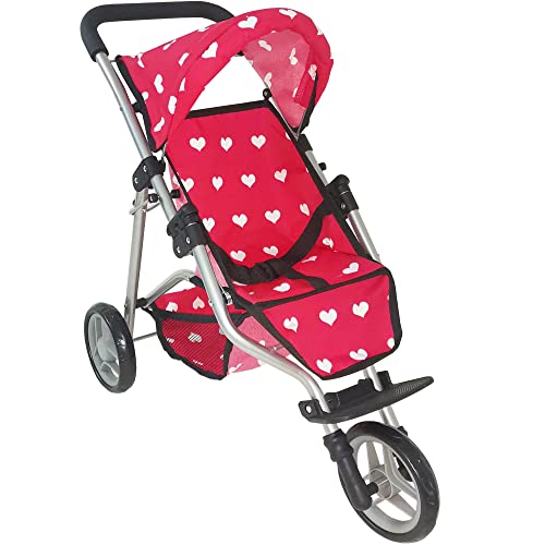 The New York Doll Collection Baby Doll Stroller | Pink Hearts Pattern | Doll Strollers | 3+ to 6 Years | A239