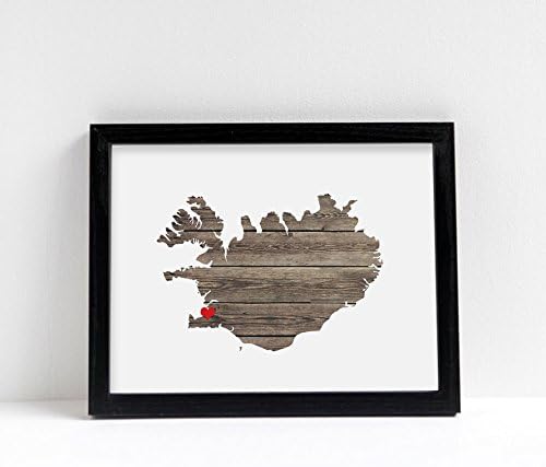 Iceland or ANY STATE Custom Map Art Print - Natural Series wood, burlap, sand Hometown Wall Decor unframed