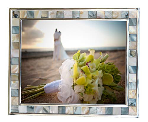 GIFTME 5 Silver Plate Picture Frame 8x10 Mother of Pear Wall Frame 8by10 Wedding Photo Frame Mosaic Glass Tabletop Picture Frame (Grey+ White) - Thumbnail 4