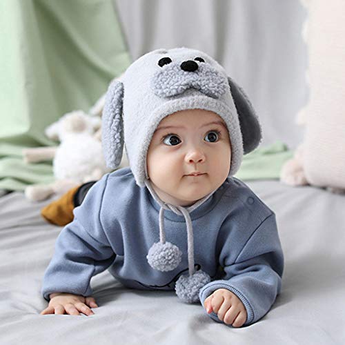 Tomppy Newborn Infant Baby Fleece Beanie Caps Winter Warm Cartoon Animal Furry Hat for Unisex Toddler (Free, Gray)