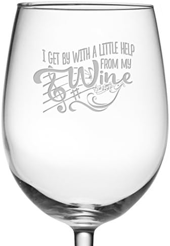 Fineware I Get By With A Little Help From My Wine - 19 oz Large Etched ARC Wine Glass - Gift for Her