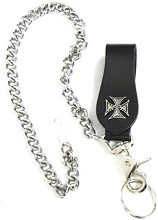 Mascorro Leather Iron Cross Keychain Fob with Metal Biker Chain Black K18-IC
