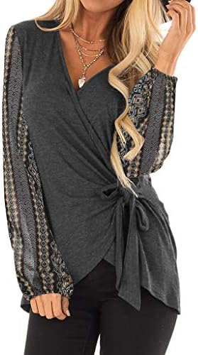 Kanpola Women Casual V-Neck Belt Chiffon Printed Puff Sleeves Blouse Sunscreen TopsTops for Women Vest Womens Cami Top Going Out Tunic Off The Shoulder Party Tops