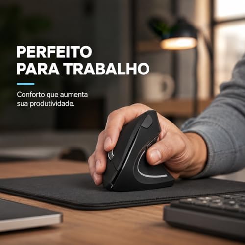 Mouse Ergonômico Sem Fio Vertical Recarregável Silencioso RGB - Reduz Dor no Pulso e Fadiga – Compatível com Windows, Mac, Notebook, PC – Preto, Design Ortopédico DPI Ajustável