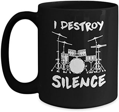 Drummer Gifts - I Destroy Silence - Black Funny Drummer Coffee Mug