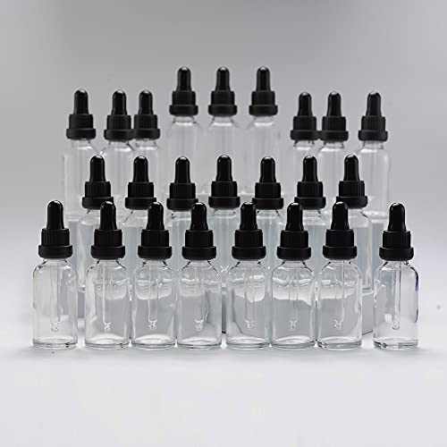 YIZHAO Pipettenflasche 30ml Klar, Apothekerflasche mit Pipette Glas, für Ätherisches Öl, Aromatherapie, Massage, Düfte, Labor, Kosmetik, Reisen – 24 P