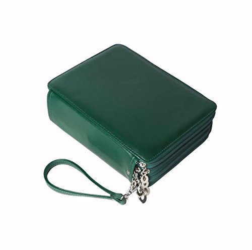 YOUNGCOL 184 Slot PU Leather Pencil Case 4 Layer Large Capacity Pencil Bag for Colored Pencils Watercolor Art Supplies (Dark green)