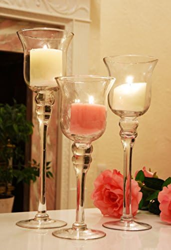Easygift Products Set Of 3 Tall Glass Large Candle Holders Tea Light 1 Set Amazon Co Uk Kitchen Home