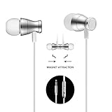 Earphones, Monez Metal Wired Earbuds with Microphone Apple Headset for iPhone 4s 5 5c SE 6 6s 6s Plus iPad 1 2 3 4 iPods Samsung Galaxy Note Series Game Console MP3 MP4 HTC PC IOS 3.5mm (Silver)