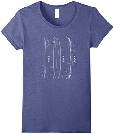 Womens Surfboard Patent Drawing T-Shirt - Surfing Shirt for Surfers Large Heather Blue