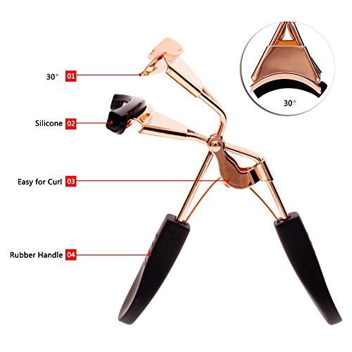 Deuxblanc Eyelash Curler Non-slip Eyelash 180 degree curled Lashes With Refill Pad (rose gold)