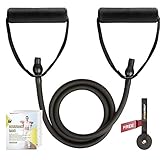 RitFit Single Resistance Exercise Band With Comfortable Handles - Ideal for Physical Therapy, Strength Training, Muscle Toning - Foam Padding Door Anchor and Starter Guide INCLUDED (Black(25-30lbs))