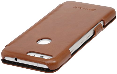 StilGut Book Type with Clip, Genuine Leather Case for Google Pixel, Flip Cover with with Smart Sleep/Wake Function, Full Body Protection, Cognac Brown - Thumbnail 5