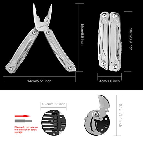 YOUNGDO Multitool, 18 in 1 Pocket Multi-Plier with Screwdriver Bit Set, Stainless Steel with Nylon Sheath, Tools for Men - Thumbnail 7