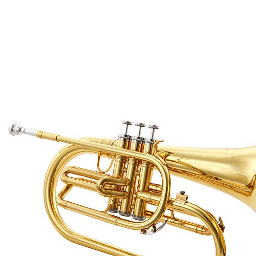 Eastar Marching Mellophone Student Standard Gold Key of F with Hard Case Mouthpiece Gloves Oil Tuner Cleaning Kit, EMLP-380