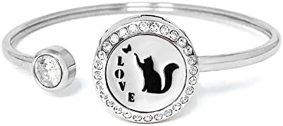 Mini 0.79" Dia Crystal Aromatherapy Bracelet Essential Oil Diffuser Cuff Bangle 316L Stainless Steel Silver Plated Locket Jewelry for Women Girls with 12 Refill Pads Box