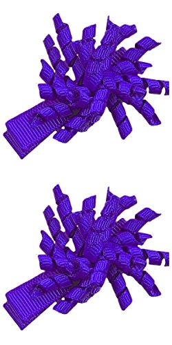 Hair Bow Set for Girls - (2) 1.5 Inch Mini Korkers (Purple)