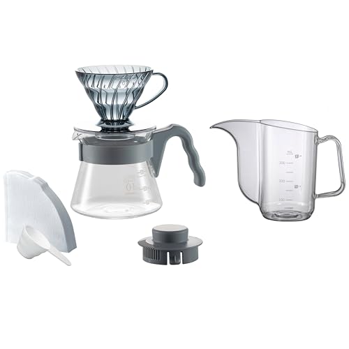 HARIO(ハリオ) V60 カラーブリュー・ウィズケトル 1~2杯用 ハンドドリップ セット 耐熱ガラス製サーバー 計量スプーン ペーパー40枚 レシピブック ケトル付き アーバングレー VCSDA-01-20CP-UG
