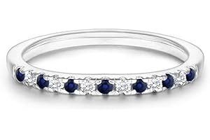 Alternate Blue Sapphire & White Diamond Wedding Band For Women, 14k White Gold Finish September Birthstone Blue Sapphire Half