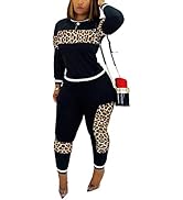 Alunzoem Womens Casual 2 Piece Outfits, Leopard Print Long Sleeve Top Pants Set Tracksuits