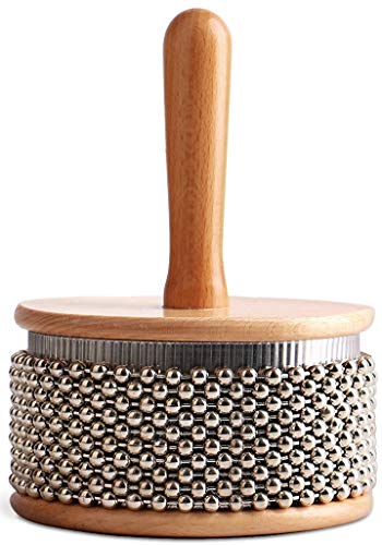 Studio Z Wooden Cabasa with Stainless Steel Beaded Chain and Cylinder for Band/Music Kids Classrooms Latin Percussion Instrument (5.1")
