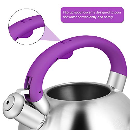 Tea Kettles Stovetop, Tea Pots for Stove Top, Food Grade Stainless Steel Whistling Tea Kettle for Boiling Water and Coffee, 3.2Qt(3-Liter) Capacity Teapots with Flip-Up Spout Cover by ECPURCHASE