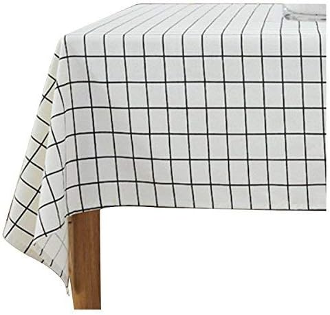 Toechmo Washable Classic Rectangular Cotton Linen White Check Tablecloth, Basic Everyday Tablecloth Dinner Picnic Table Cloth Home Decoration Assorted Size (55 Inch x 98 Inch)