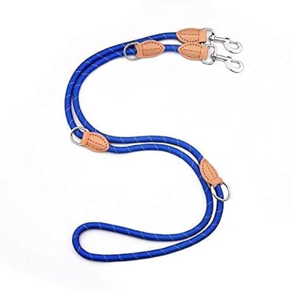 PetCay Premium Hundeleine Blau | Doppelleine Führleine für Mittelgroße & Große Hunde | Auf 3 Größen Verstellbar (1,1 m - 2 m)
