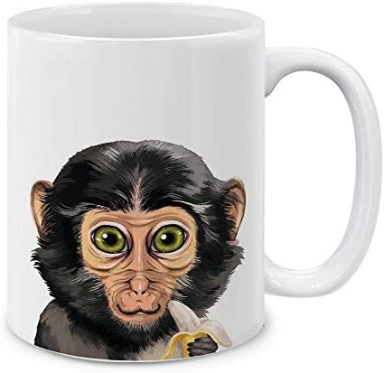 MUGBREW Cute Animal Monkey with Banana Ceramic Coffee Mug Tea Cup, 11 OZ