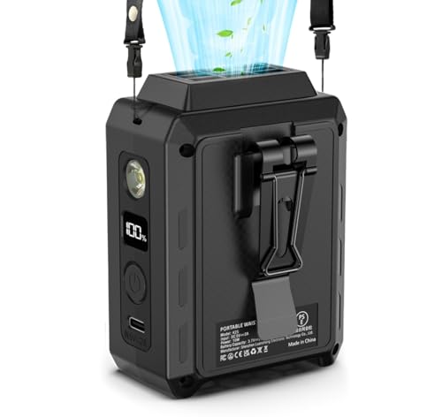 CAZOKASI Wearable Waist Clip Fan with Lighting Desktop Stand 16000rpm Runtime upto 20 hours (5000mAh / Black)