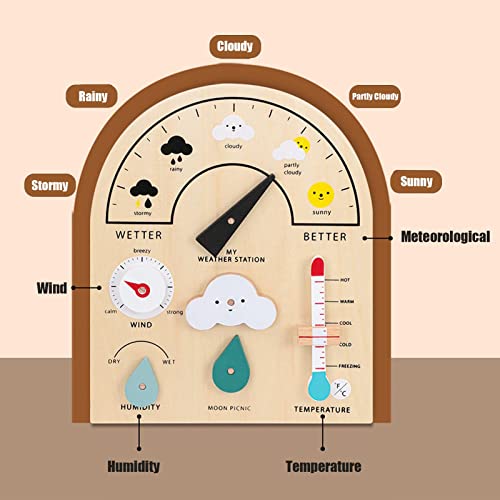 Oreilet Weather Station Toy, Educational Wooden Weatherboard for Kids