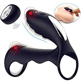Vibrating Penis Ring Dual Cock Ring Set,Full Silicone G-spot Vibrator Sex Toy Delay Spray Erection Ring for Men or Couple, Waterproof Vagina Clitoris Stimulator for Women(Black).