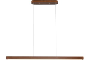 YISDESIGN 39" Wood Linear Pendant Light Modern LED Dimmable Ceiling Hanging Light Fixture Wood Linear Chandeliers 24w for Dining Room Kitchen Island Pool Table Bar Walnut Color (with Remote Control)