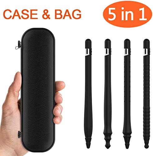 silicone maid LLC Compatible Apple Pencil Case Carrying Bag (All in One) Holder Cover Nib Cap Sleeve Pen Accessories Compatible iPad Pro / 6th Generation (5pcs Black)
