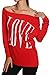 ANGVNS Women's Long Sleeve Off Shoulder Letter Print Tops T-Shirt … Red