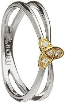 Trinity Knot Wishbone Ring Sterling Silver &amp; 10k Yellow Gold CZ Irish Made Sz 7