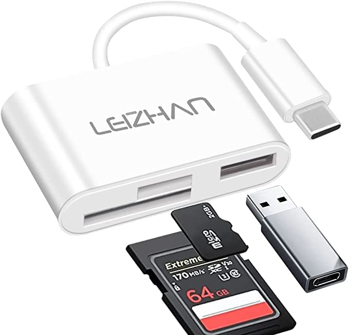 LEIZHAN USB C SD Card Reader, USB C SD/TF Memory Card Reader, Micro SD to USB Adapter Compatible SD TF Card for Camera, Phone with USB-C Port, Notebook(White)