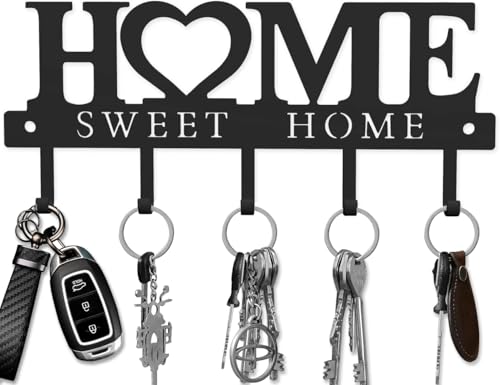 Key Holder Wall Mounted Black Metal Decor 13 inches