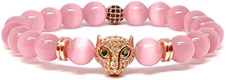 Piddro Rose Gold Panther Pink Cats-Eye Bracelet (Pink Cats-Eye, 6)