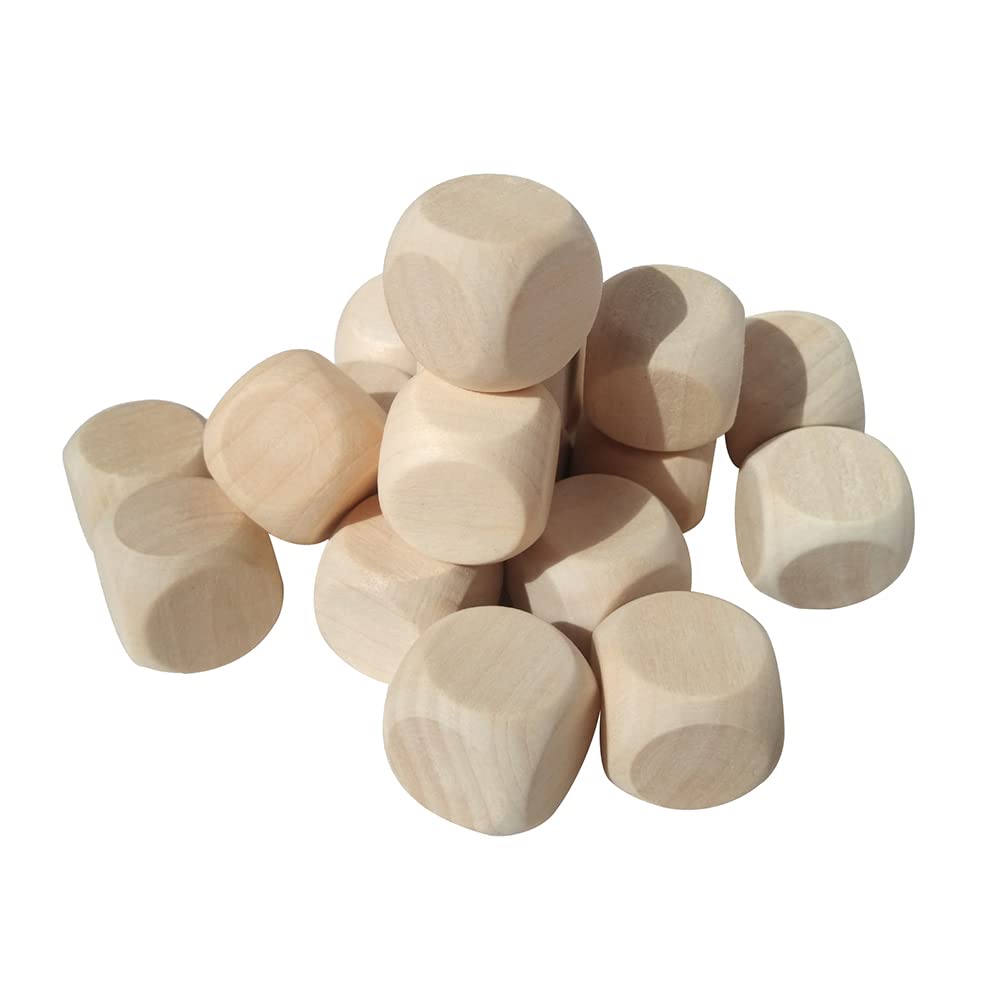 HugeDE 100 Pcs 16mm Blank Wooden Dice Unfinished Wood Blocks Small Craft Cube Rounded Six Sided Dice Square Dice Set for DIY Teaching Board Game
