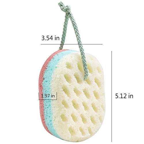 KECUCO 2 Pack Soft Bath Sponge for Women, Men, 100% All Natural Fiber Body Sponge, 3 Colors & Extra Large Size XL with Fine, Soft, Rich Foam (Children/Kids)