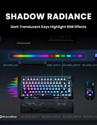 GravaStar Mercury K1 75% Wireless Gaming Keyboard, Aluminum Alloy Mechanical Keyboard with Knob, Hot Swappable, Linear Switches, Transparent Keycaps, RGB Backlit, 2.4GHz/BT5.0/USB【Stealth Black】